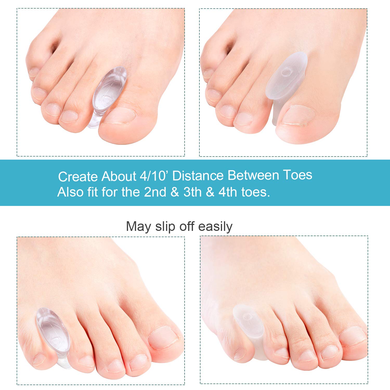 Povihome 10 Pack Gel Bunion Corrector and Toe Spacers Separators and Straightener Orthotics (4/10''Thick) for Sports Activities, for Men and Women Overlapping Toes, Bunion Pain Relief - Large Size