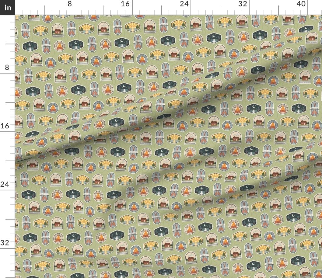 Spoonflower Fabric - Sun Moon Outdoor Camping Cabin Badge Campfire Lake Life Landscape Printed on Petal Cotton Fabric Fat Quarter - Sewing Quilting Apparel Crafts Decor
