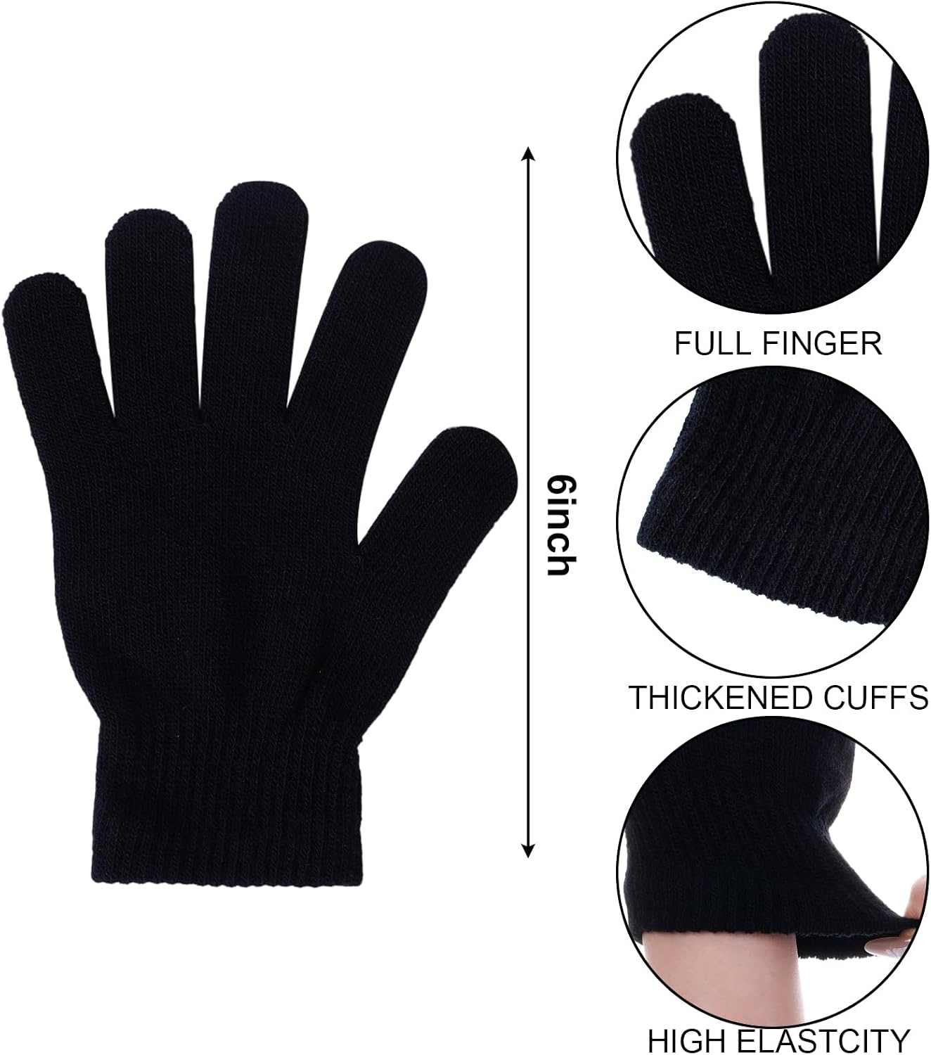 6 Pack Winter Hats and Gloves Beanies Hat and Glove Set Warm Beanies Hat Elasticity Full Finger Glove for Cold Weath