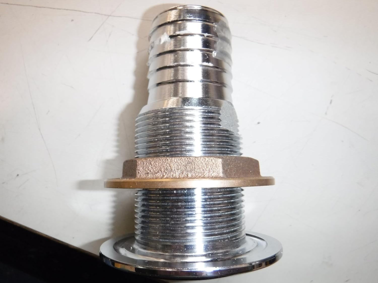 PERKO Chrome Bronze Through-Hull Fitting, 1 1/4 inch, 1 1/2 inch ID Hose Compatible