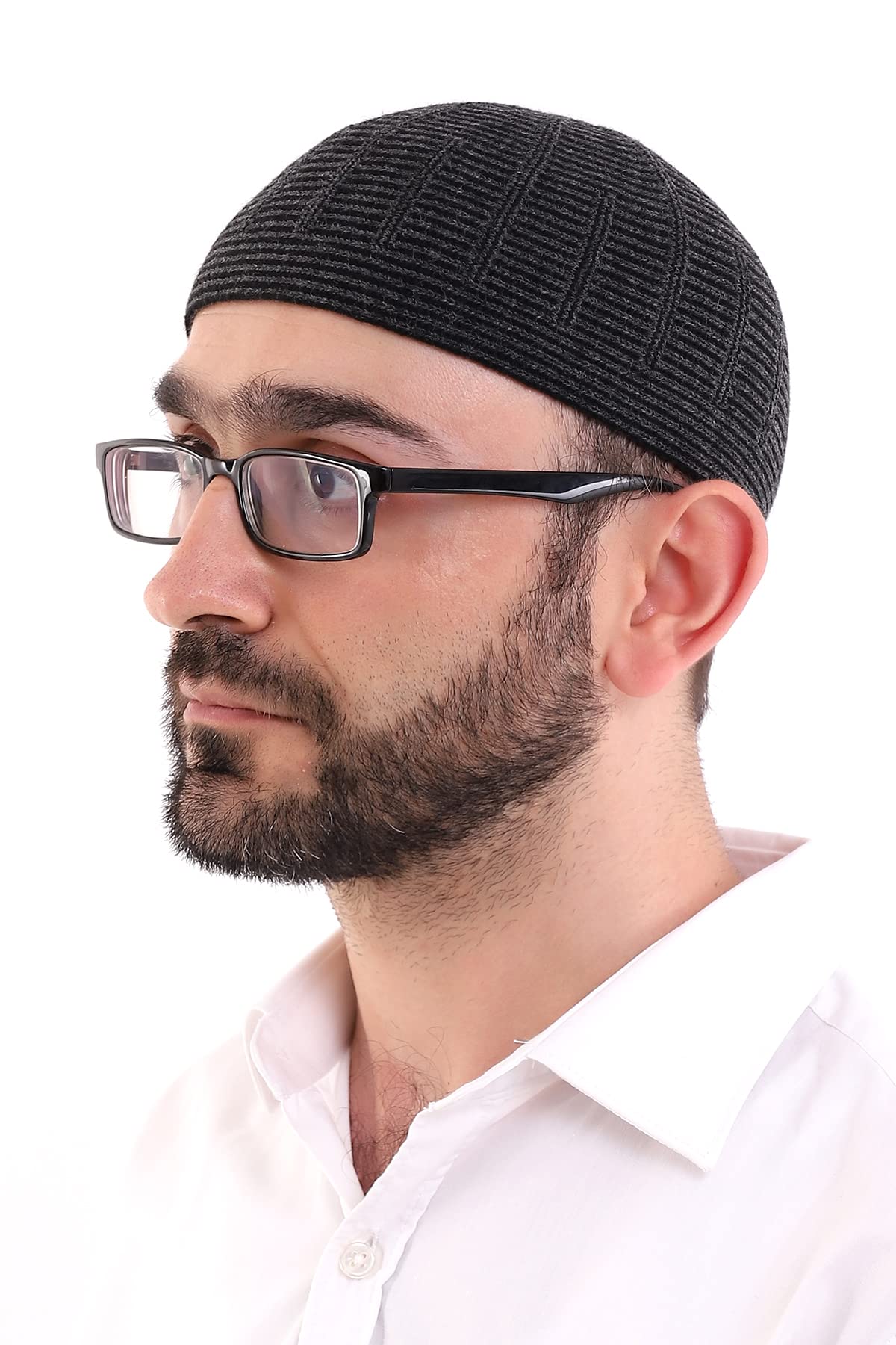ihvan online Turkish Muslim Winter Wool Knitting Kufi Hats for Men, Taqiya, Takke, Islamic Gifts, Standart Size, Black/Style 11