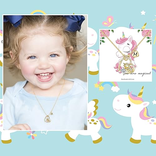 Miniatura 3 de Regalos de unicornios para niñas, regalos de unicornios, collares de unicornio con corazón de circonita cúbica para niñas, collares con iniciales