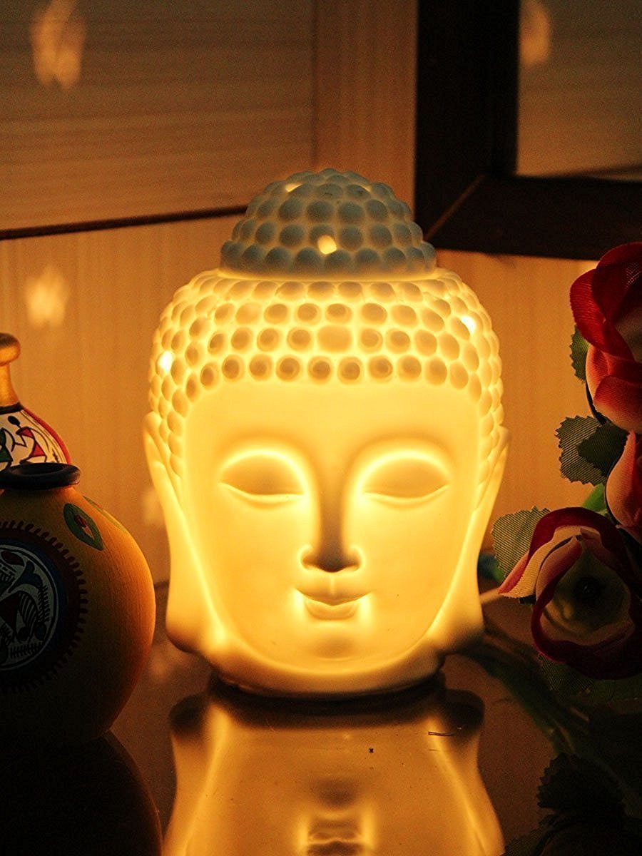 Royal Premium Ceramic Electric Dyfuzor z przełącznikiem ściemniacza do sterowania zapachem i intensywnością światła – Budda (wzrost 15,5 cm), 1 żarówka i 1 butelka olejku eterycznego