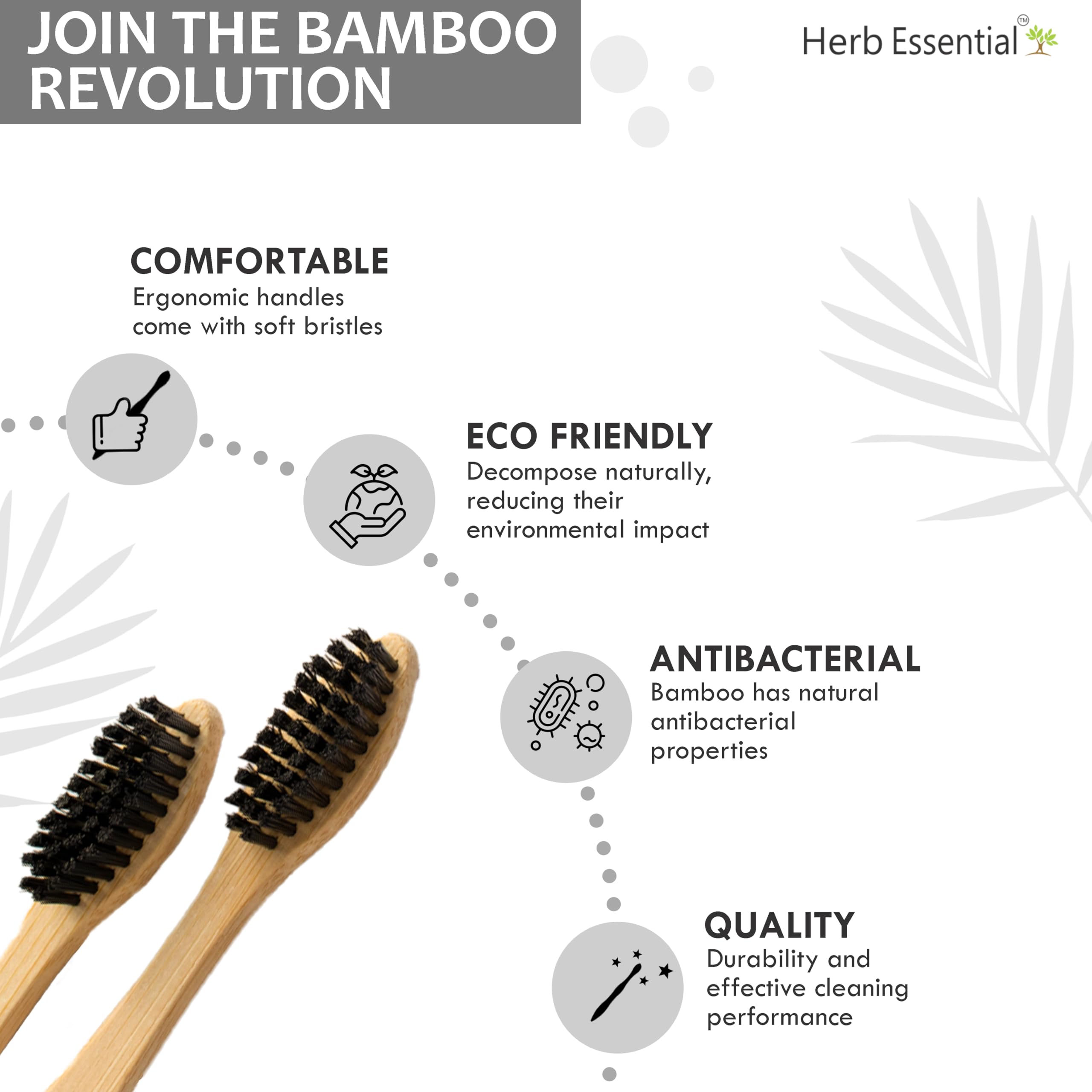 Herb Essential 2 BambooToothbrush & 2 Pure Copper Tongue Cleaner, Combo Pack | Bamboo Toothbrush with Pure Copper Tongue Cleaner |Ultra-Soft Charcoal activated Bristles - Image 2 thumbnail
