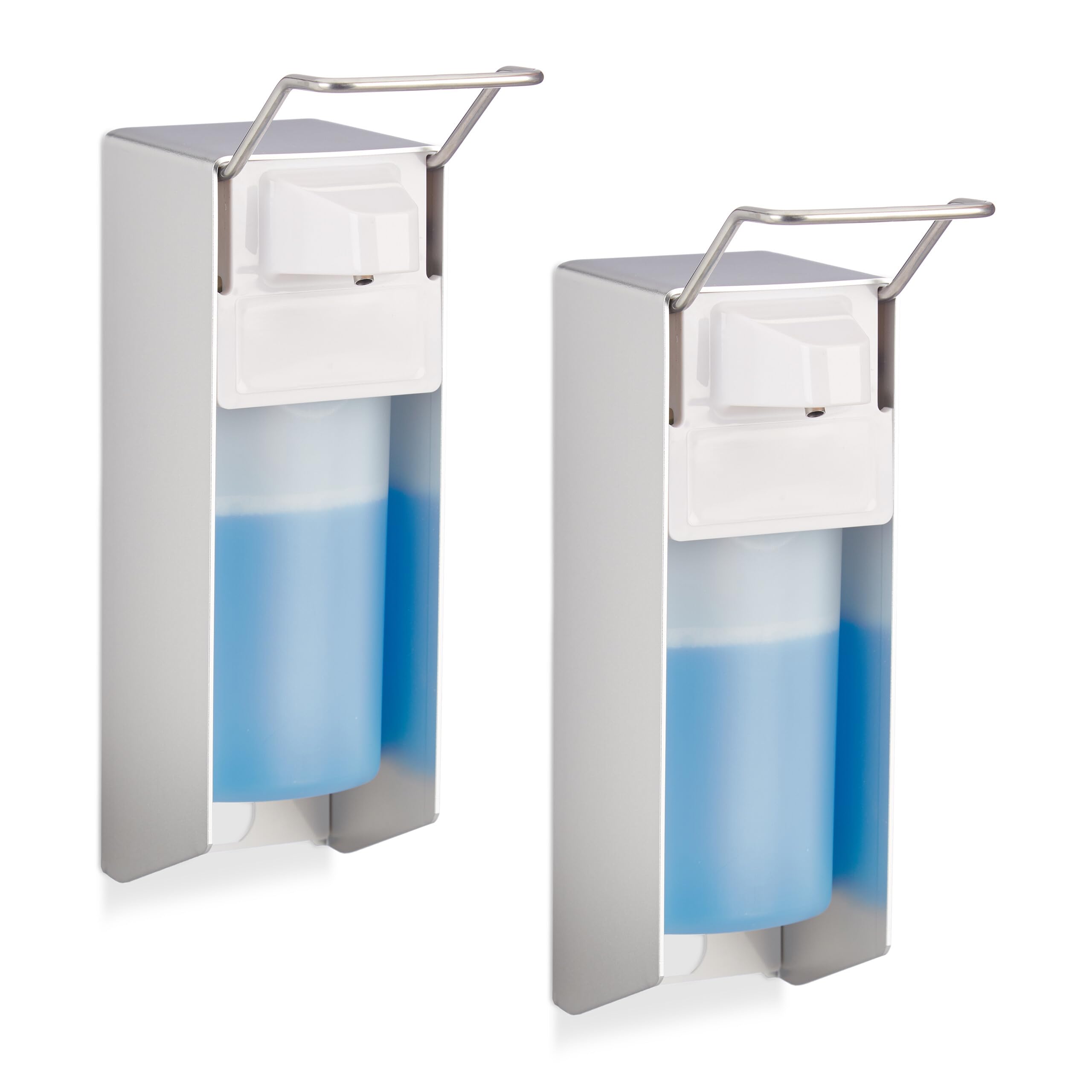 Relaxdays Disinfectant Dispenser, Set of 2, 500 ml, Liquid Soap Container, Wall-Mounted, Toilet, Office, Silver/White, Aluminium, 28 x 8 x 15 cm-image-18
