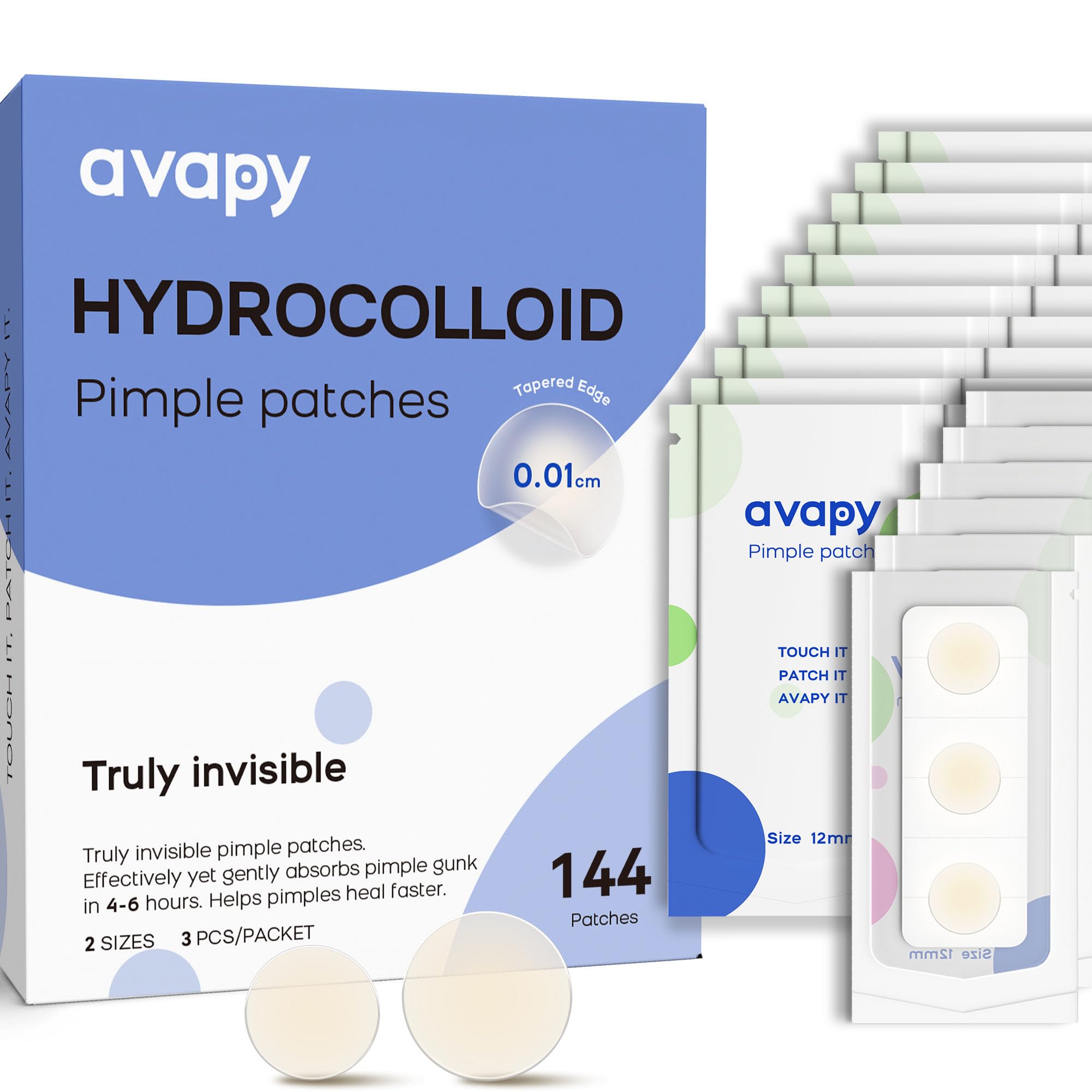 AVAPY Pimple Patches For Face, Invisible Hydrocolloid Acne Patches-Zits & Blemish, Covering Zits & Blemishes in Face and Skin, Control Oil, Pimple Patch with Salicylic Acid (144 Count)
