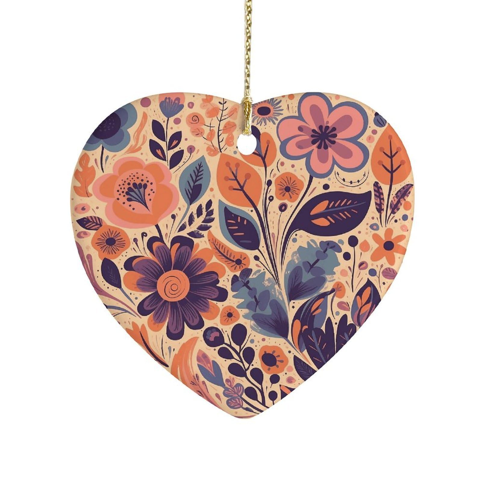 Fekiloot Style Orange And Purple Flowers Ceramic Ornament Home Decor Keepsake