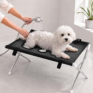 Foldable Pet Bathing Stand, Portable Dog Grooming Rack for Home Care (Black) | Quick Dry Mesh Grooming Table with Stable Anti-Slip Design for Small Medium Dogs & Cats, Nail Trimming and Bath Care