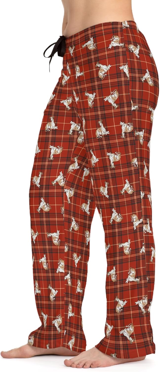 Borzoi Dog Womens Christmas Pajama Pants, Russian Hunting Sighthound Dogs PJ Bottoms Loungewear