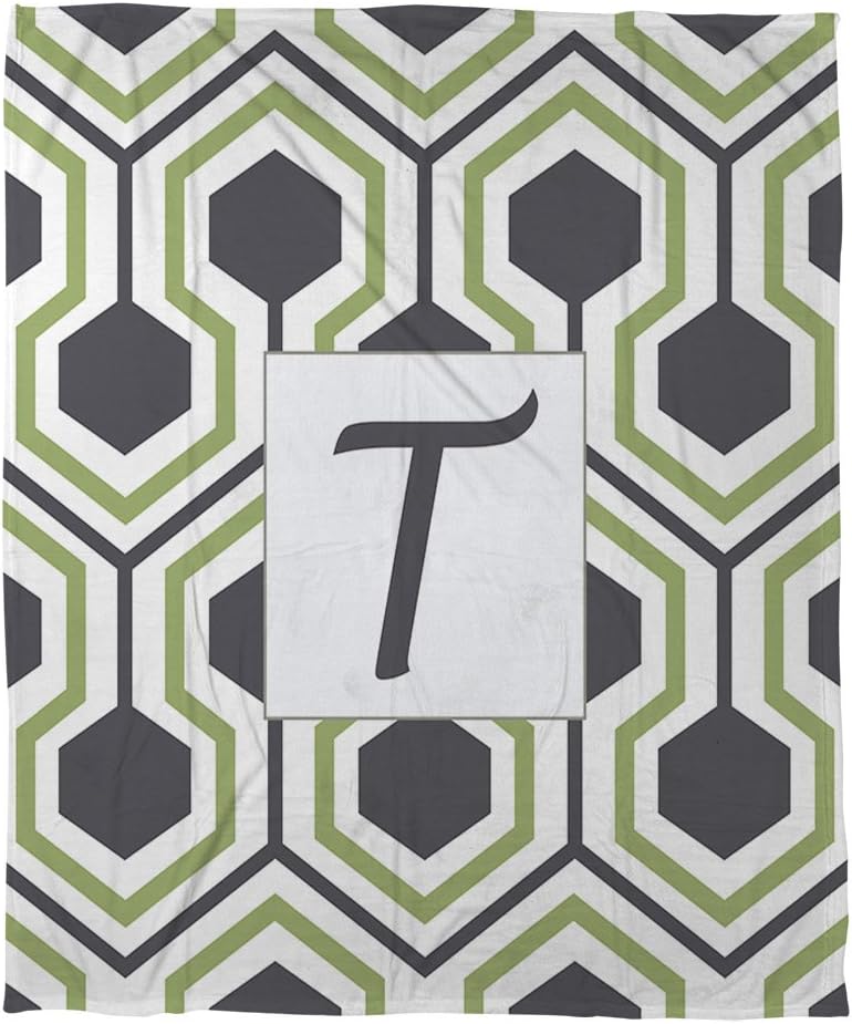 Manual Woodworkers & Weavers Coral Fleece Throw, 60 by 80-Inch, Monogrammed Letter T, Grey Honeycomb
