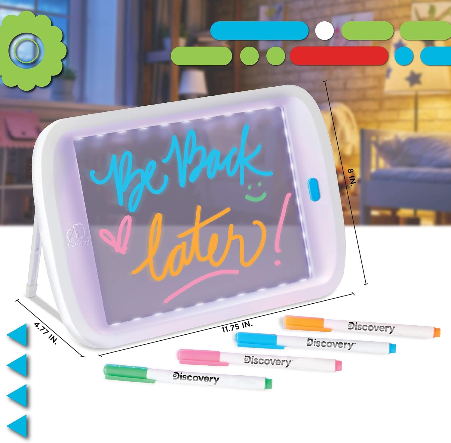 Discovery Kids Neon Glow Dibujo Easel w/6 Marcadores de Color y Modos