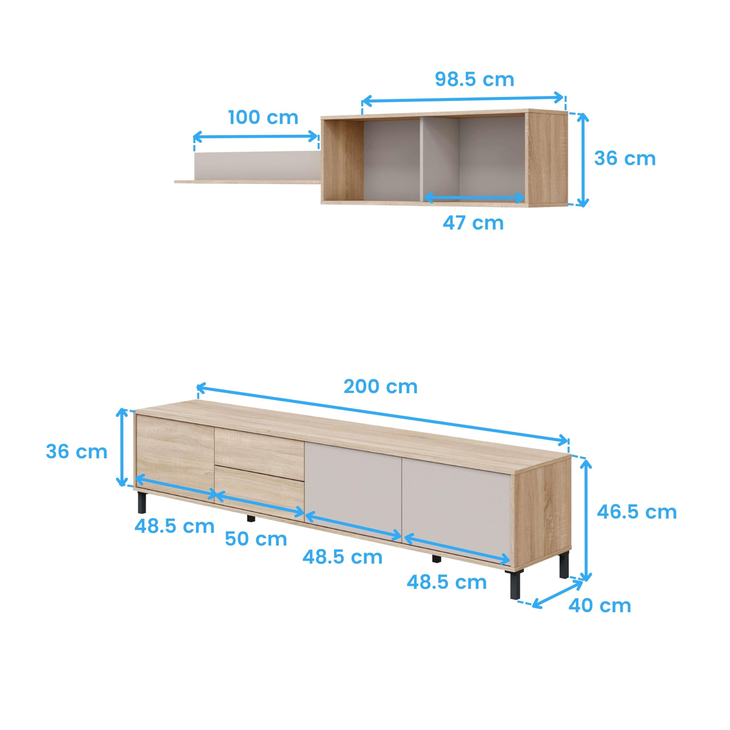 Miroytengo Mueble de Salón TV Bari, Módulos de Comedor, Mueble Televisión Roble Canadian y Cachemir 200 cm
