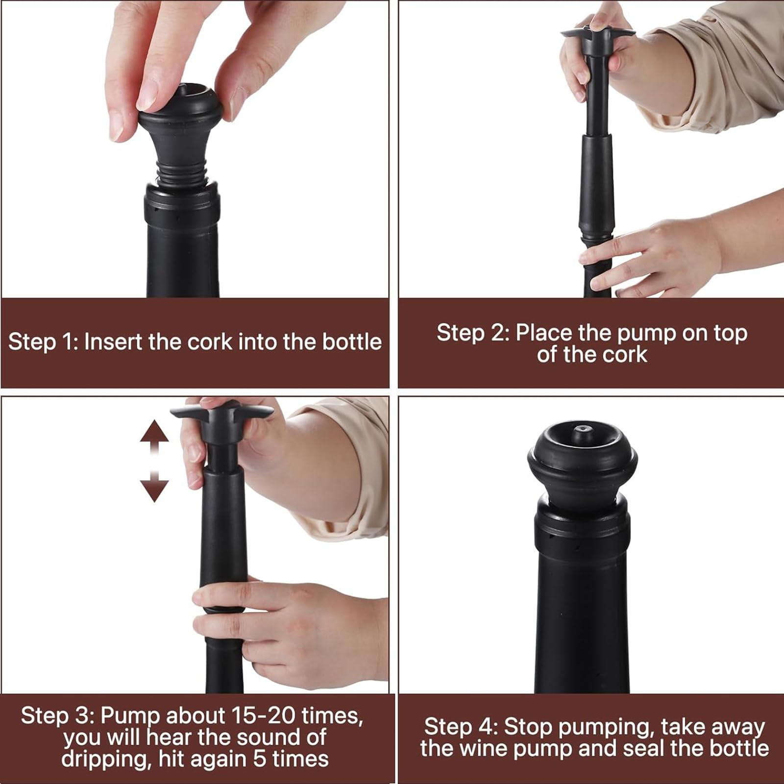 Pompa Salvavino COZHYESS Con 4 Tappi Sottovuoto - Conserva Vino E Champagne Freschi, Ricaricabile