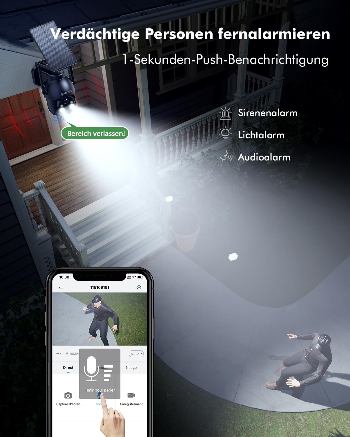 YESYAMO 2K Überwachungskamera Aussen Akku, 355°/90° Pan Tilt WLAN Kamera mit Farbnachtsicht, solar Kamera Überwachung außen, PIR Bewegungsmelder, IP66, Cloud/SD Storage, 2-Wege-Audio, 2,4 GHz WLAN