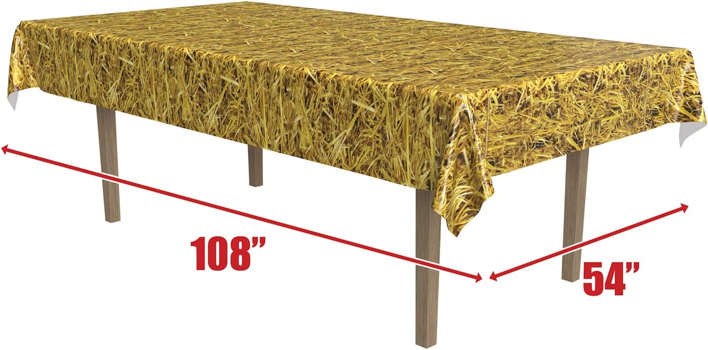 Beistle Straw Tablecover, 54? x 108? ? Plastic Table Cloth, Hay Decoration, Farm Theme Tablecloth, Thanksgiving Decorations, Fall Themed Decorations, Hay D?cor, Cowboy Theme Party Decorations