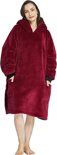 Miniatura 4 de Manta de gran tamaño, manta súper suave y cálida de gran tamaño, manta de franela Sherpa con bolsillo gigante para hombres, mujeres, adolescentes y