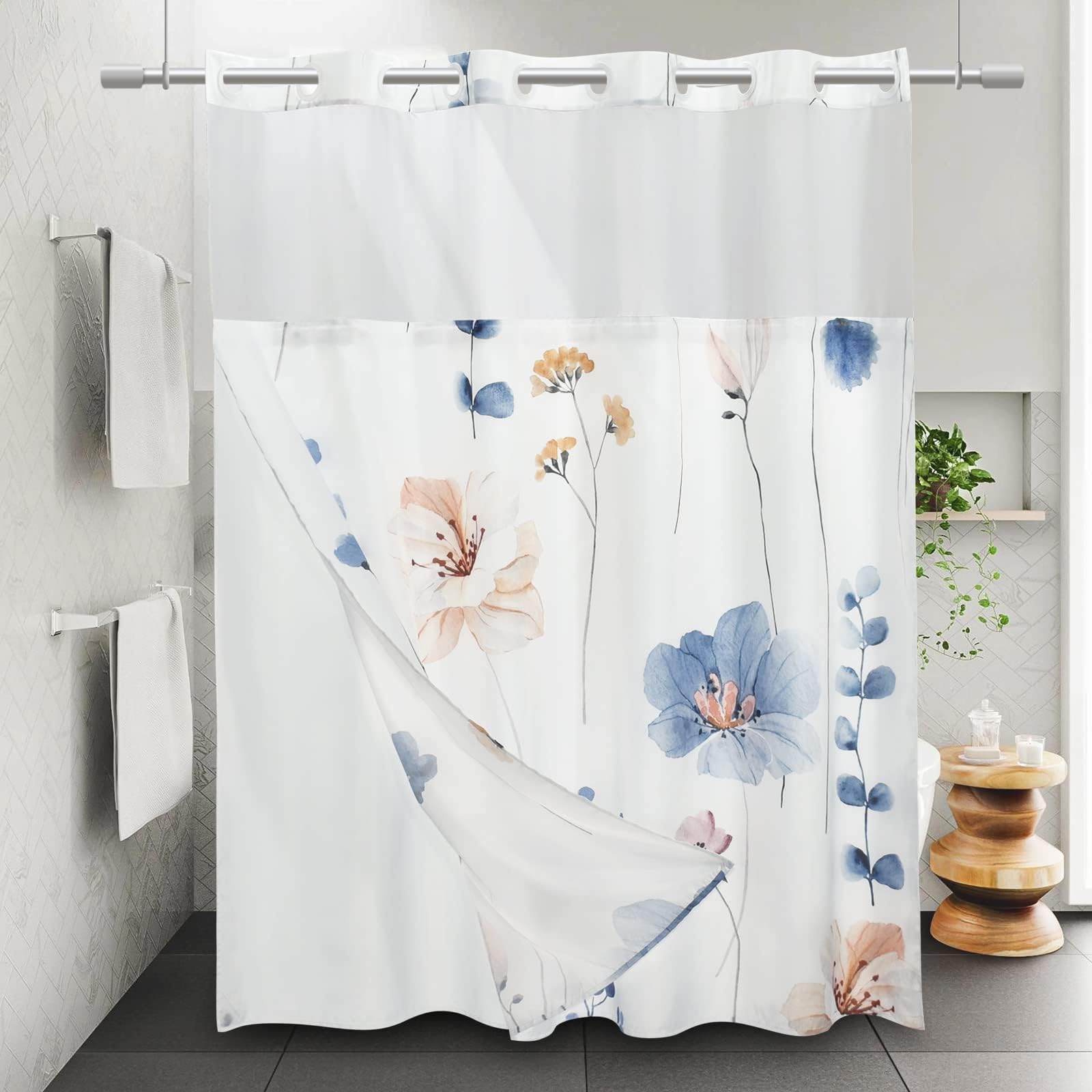 Hookless Monterey Fabric Shower Curtain Set with PEVA Snap