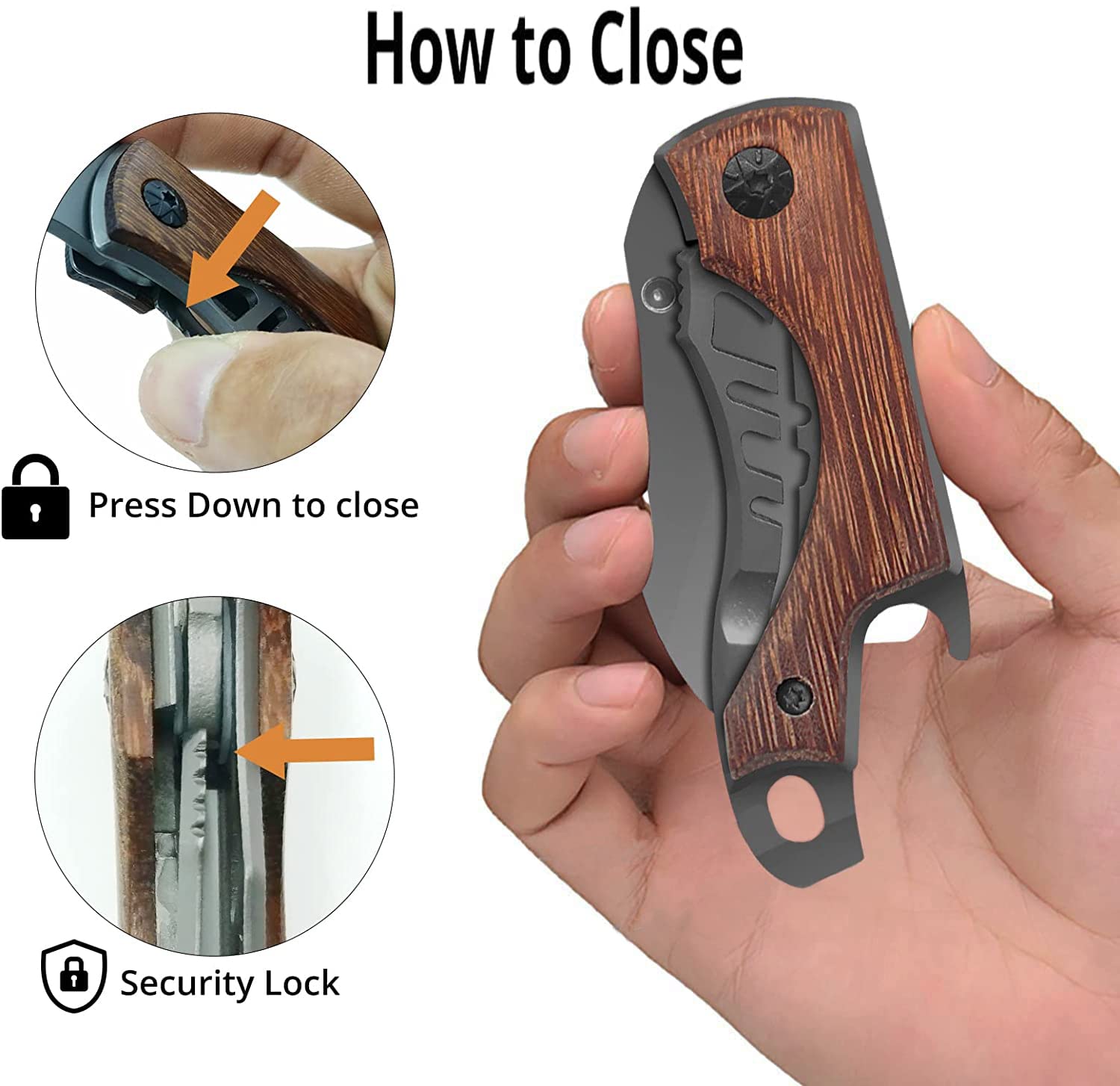 Coltello tascabile Coltello pieghevole Manico in legno Mini Multitool 3-in-1 Coltelli Serramanico da Caccia