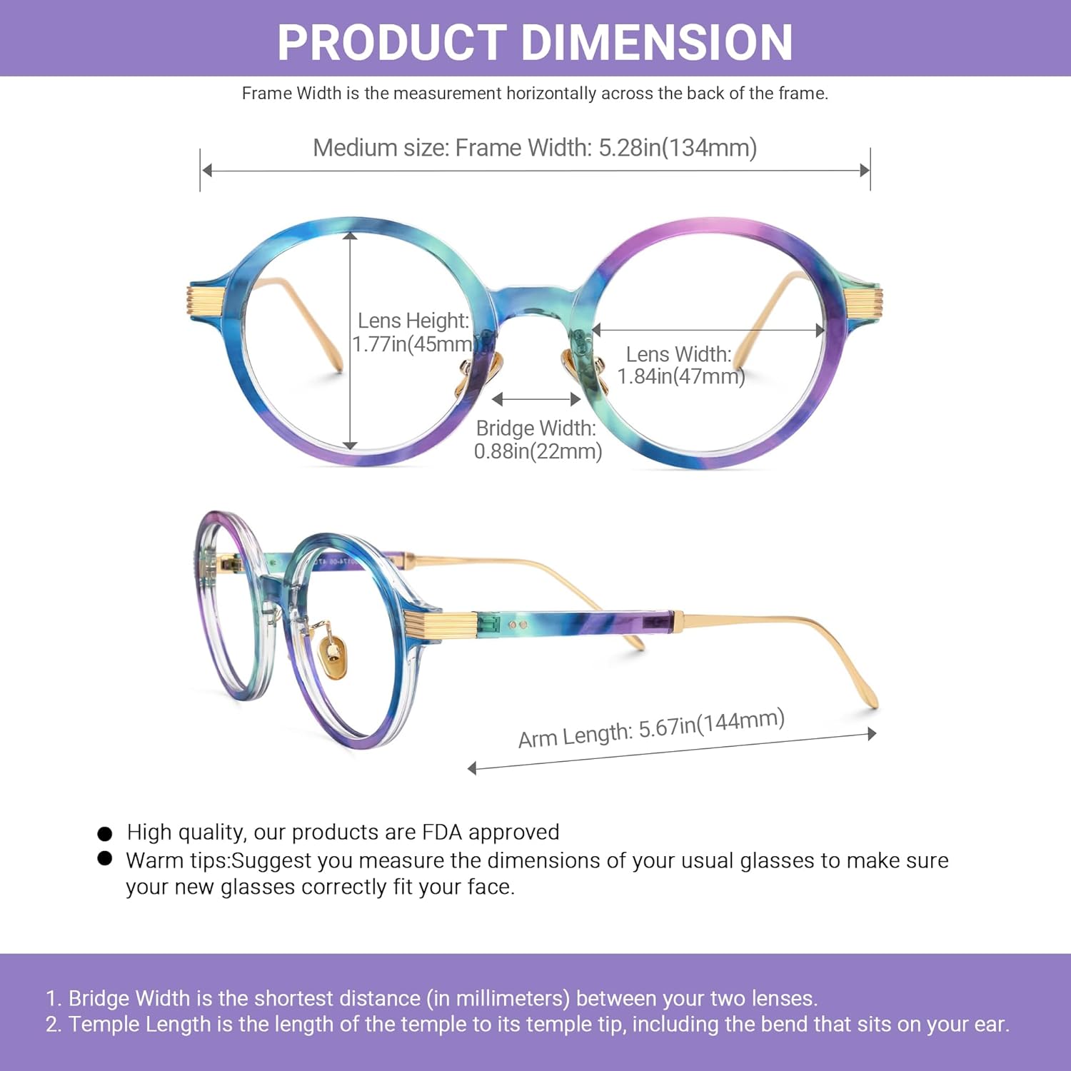 VOOGLAM Round Blue Light Glasses for Women Anti Eyestrain Dry Eyes UV Computer Phone TV Eyewear Dylan