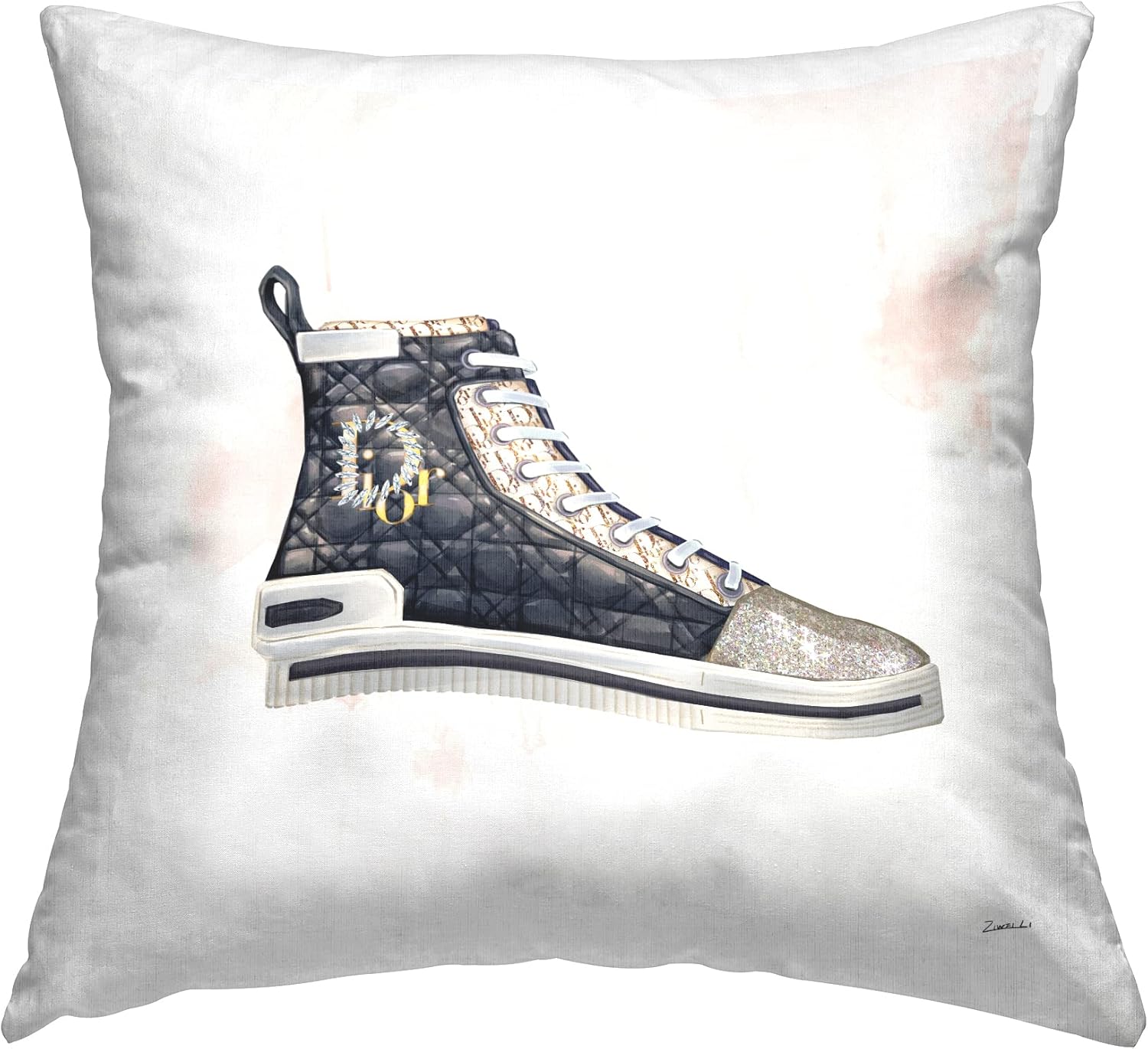 Stupell Industries High Top Fashion Forward Quilted Sneakers Glam Style Design by Ziwei Li Pillow, 18 x 18, Multi-Color