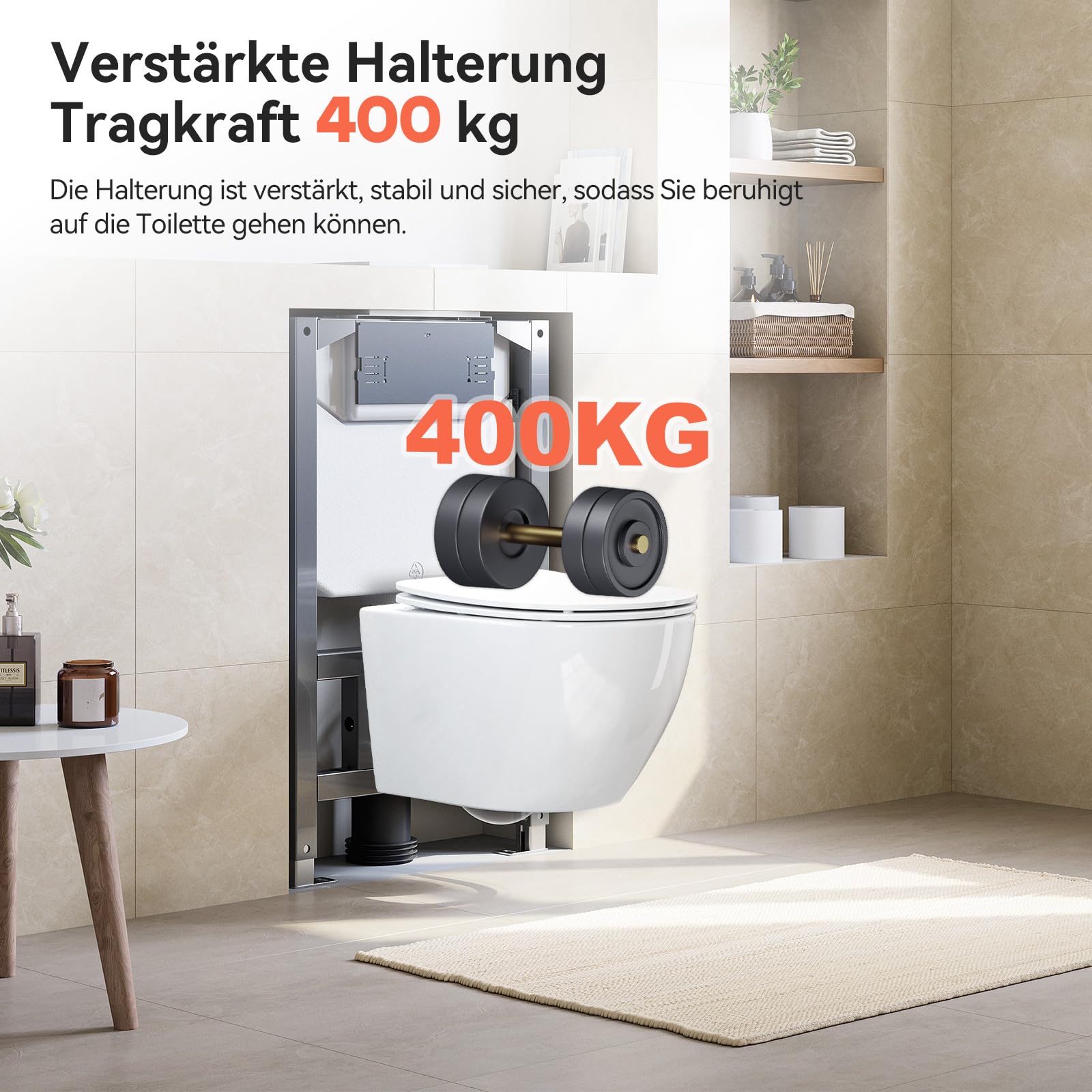 HOROW 04L Vorwandelement WC mit weiß Runde Tasten Betätigungsplatte | Unterputz Spülkasten für Wand-WC, HDPE und Eisenregal Korrosionsbeständig, Belastbarkeit von 400 kg, Euro Standard Anschluss