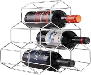 Buruis 6 Bottles Metal Wine Rack, Countertop Free-Stand Wine Storage Holder, Space Saver Protector for Red & White Wines - Silver