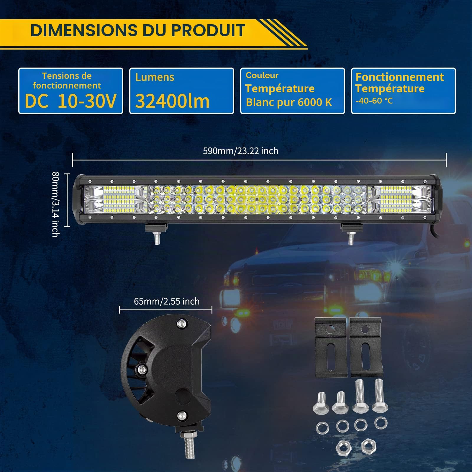 RIGIDON 59cm 324W Barre Lumineuse LED de Travail, 12V 24V Rampe Barre de Led 4x4, IP67 etanche Barre d'éclairage led pour Offroad Véhicules Voiture Camions Tracteur,6000K feu antibrouillard