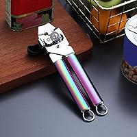 Vista 2 de Berglander Abrelatas, mango de arco iris de acero inoxidable, mango chapado colorido de titanio, mango de mano, abrelatas manual de borde liso