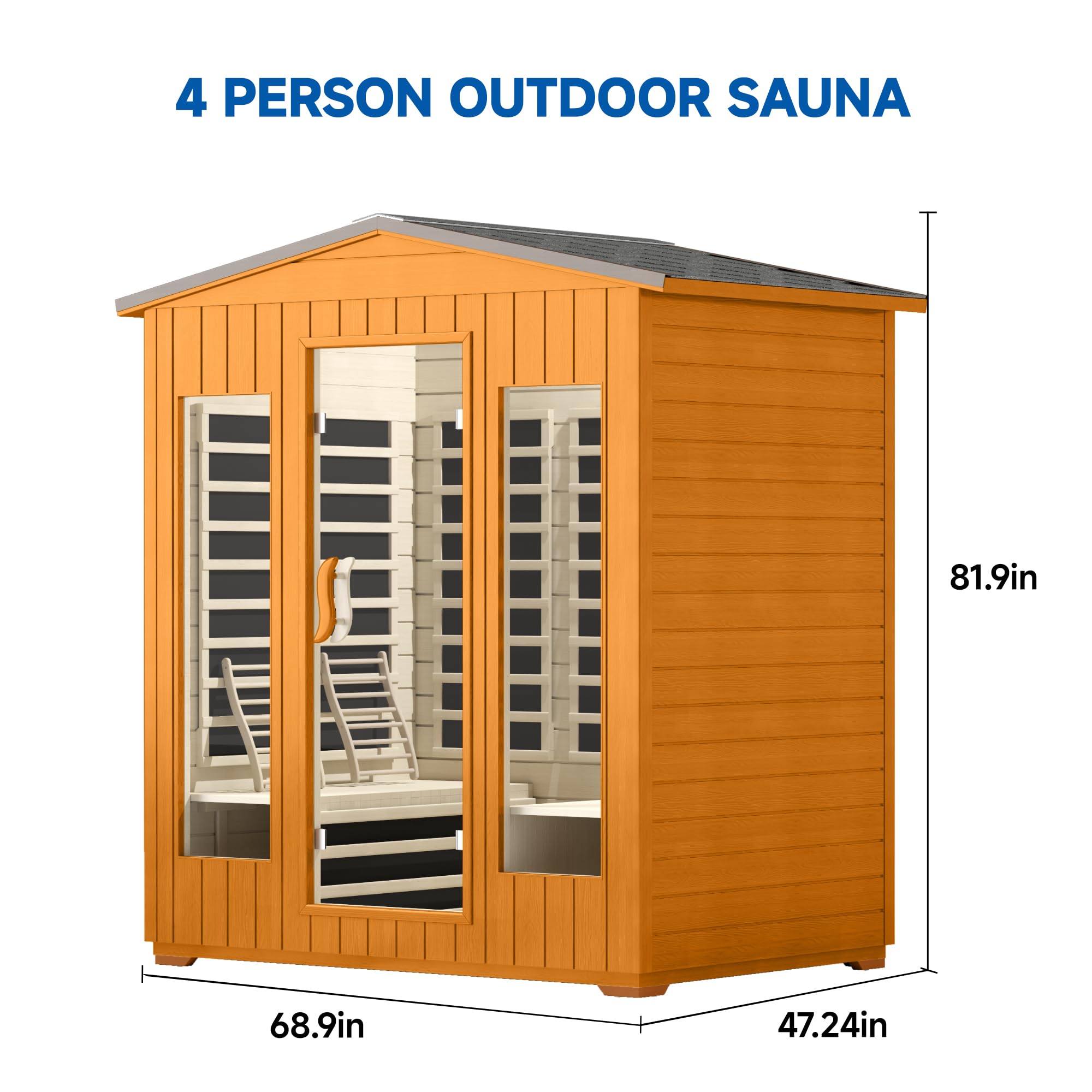 RESTISLAND Outdoor Sauna 4 Person, Far Infrared Sauna for Home Low EMF, Wooden Spa Dry Saunas Room with Infrared Lighting and Integrated Speakers, 7 Colors Chromotherapy for Indoor and Gym