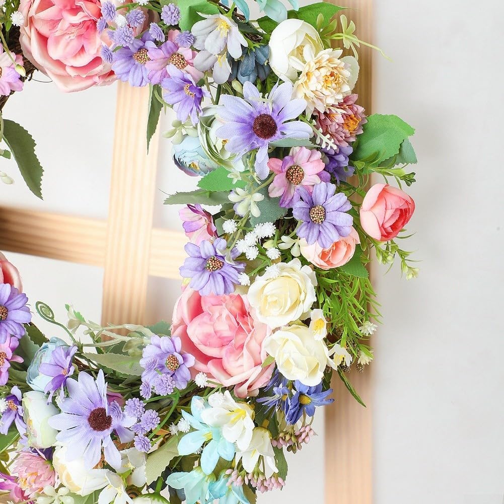 Künstlicher Seidenkranz mit elegantem Pfingstrosen- und Chrysanthemen-Arrangement, entworfen für Innenwand oder Tür