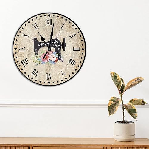 Vista 78 de Relojes de pared de madera para máquina de coser de flores, relojes sin marco, 10 pulgadas, brillante, silencioso, sin tictac, funciona