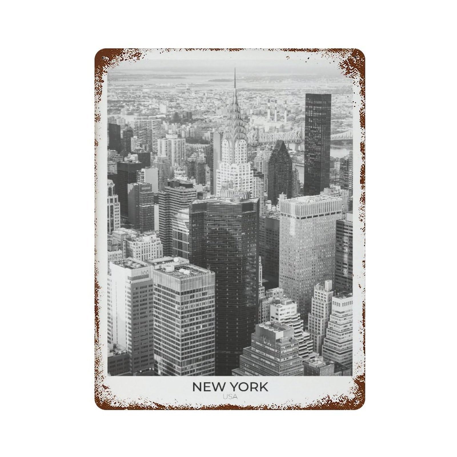 xiaoxiaoshen New York Cityscape Photo, Black And White Gallery Wall Decor Art Metal Tin Poster Modern Home Decor Art Home Bar Shop Decorations Vintage Sign 40x30cm
