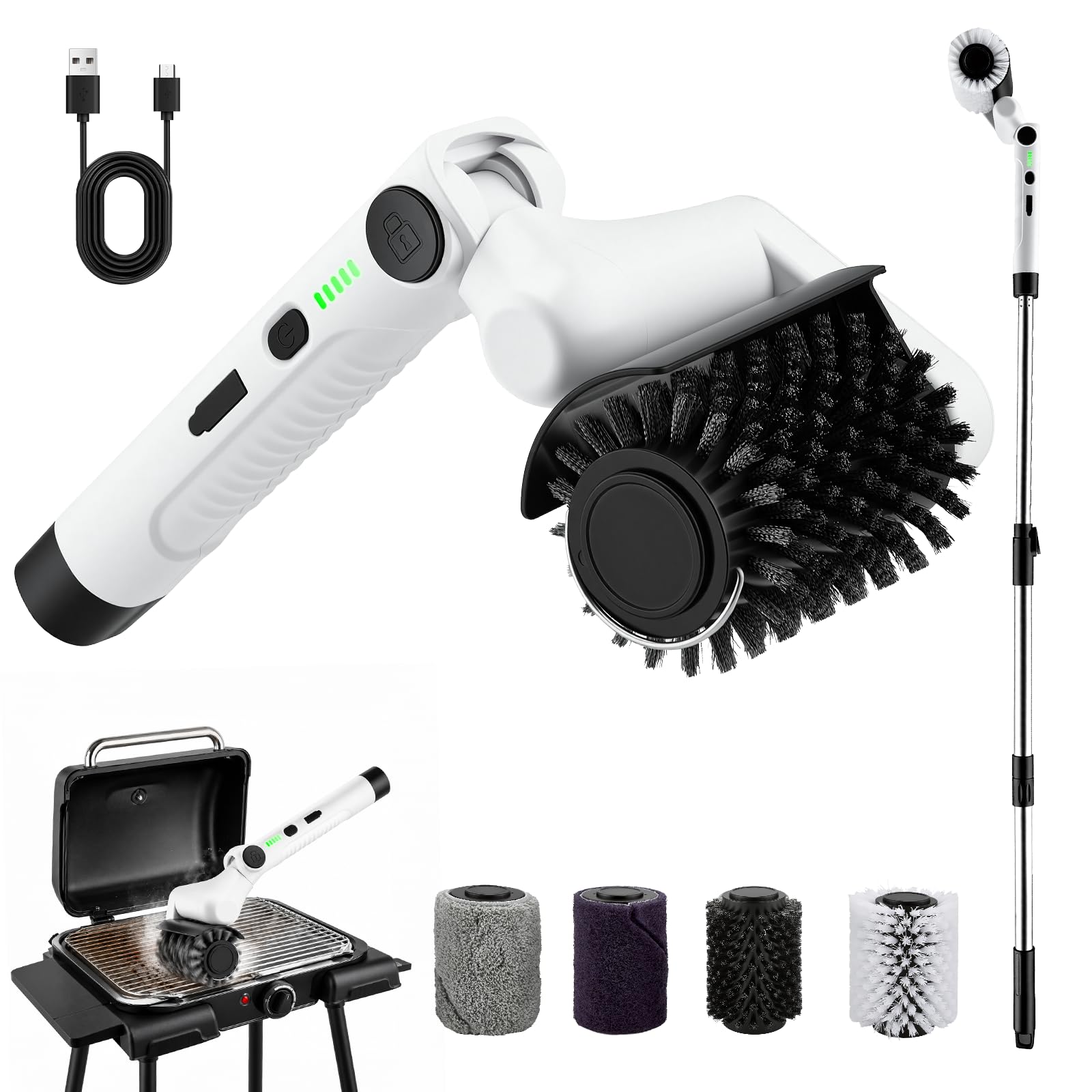 Brosse rotative motorisée IPX7 à double vitesse pour récurer les joints de salle de bain