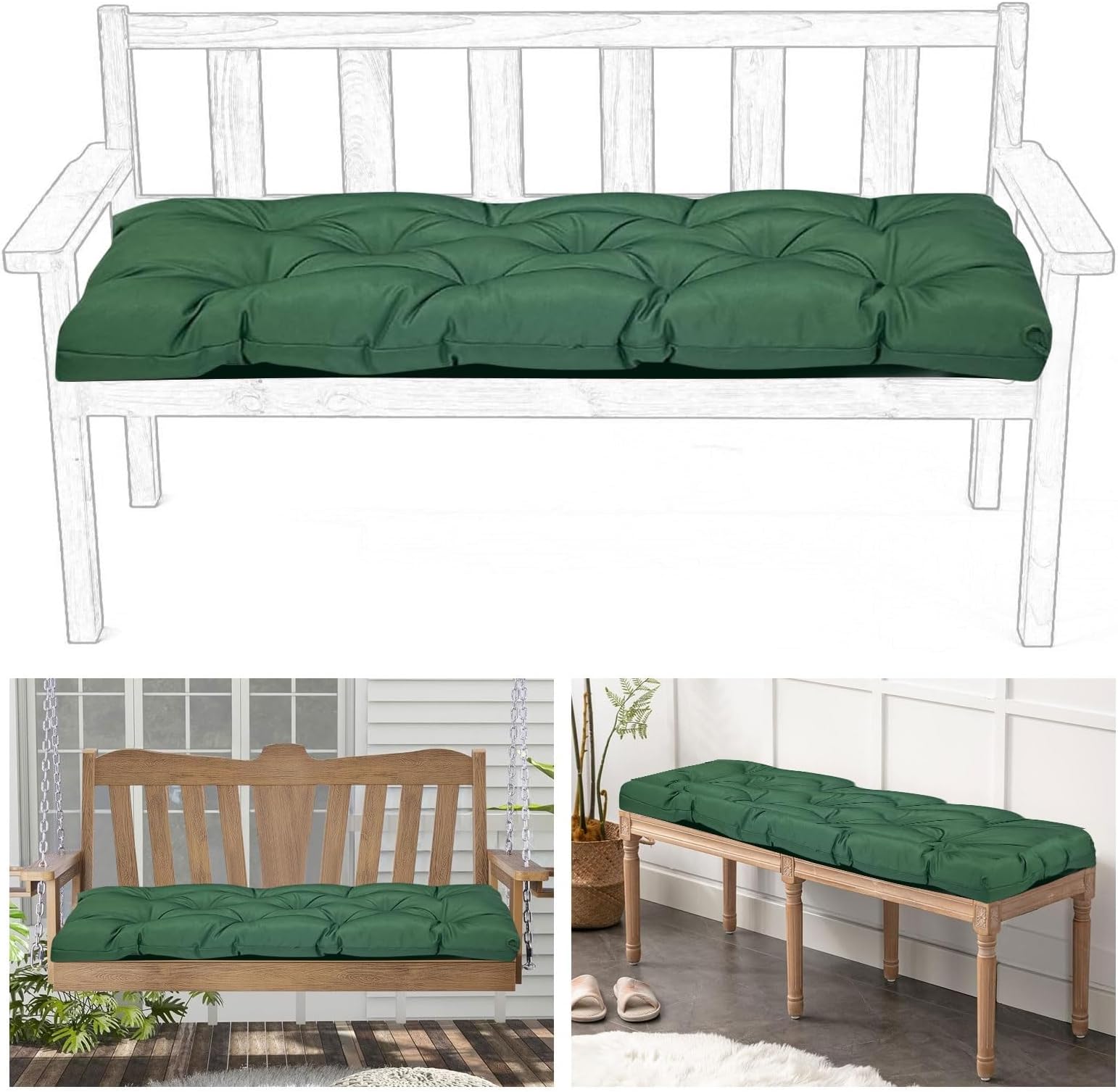 Indoor Outdoor Bench Cushion, Waterproof Lounger Seat Cushions, Swing Cushion Bench Seat Cushion, Thicken Patio Bench Soft Rocking Chairs Pad Lounger Seat for Porch Wicker Loveseat Settee(Green,Custom
