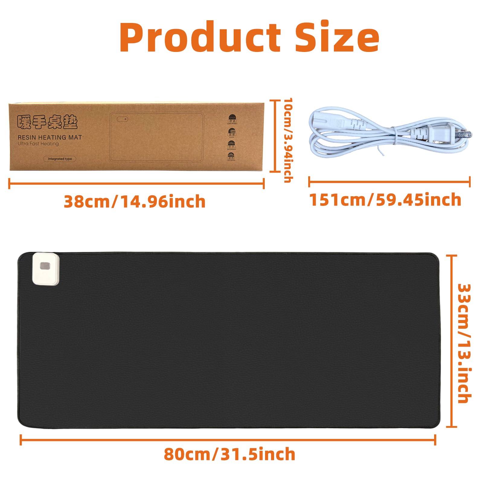 Ysenchan Sous-main chauffant avec 5 niveaux de chaleur et arrêt automatique – Grand tapis de souris en cuir synthétique, tapis de clavier et surface d'écriture, 80 x 33 cm, noir