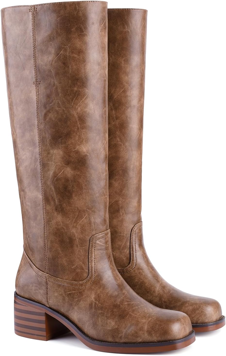 Banana Knee High Boots for Women Square Toe Chunky Block Heel Riding Boots Comfortable Low Heel Casual Wide Calf Tall Campus Boots - Image 4