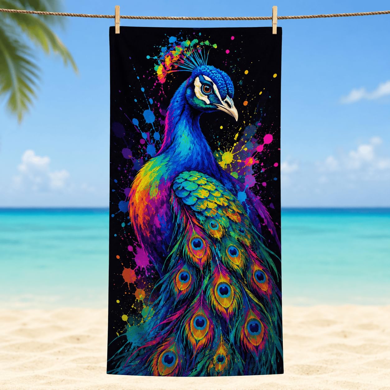 Serviette de Plage Paon Coloré Microfibre Rapide 200x200 cm