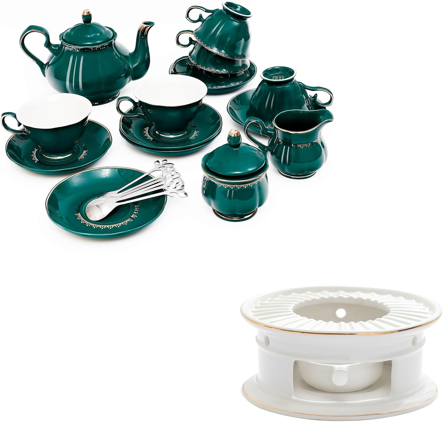 CHENP.HMC Porcelain Ceramic 22-Piece Tea Set, Teapot and Cup Set, 30.7 Ounces, for 6, Teapot Warmers Ceramic Teapot Warmer Coffee and Milk Tea Warmer Tea Set