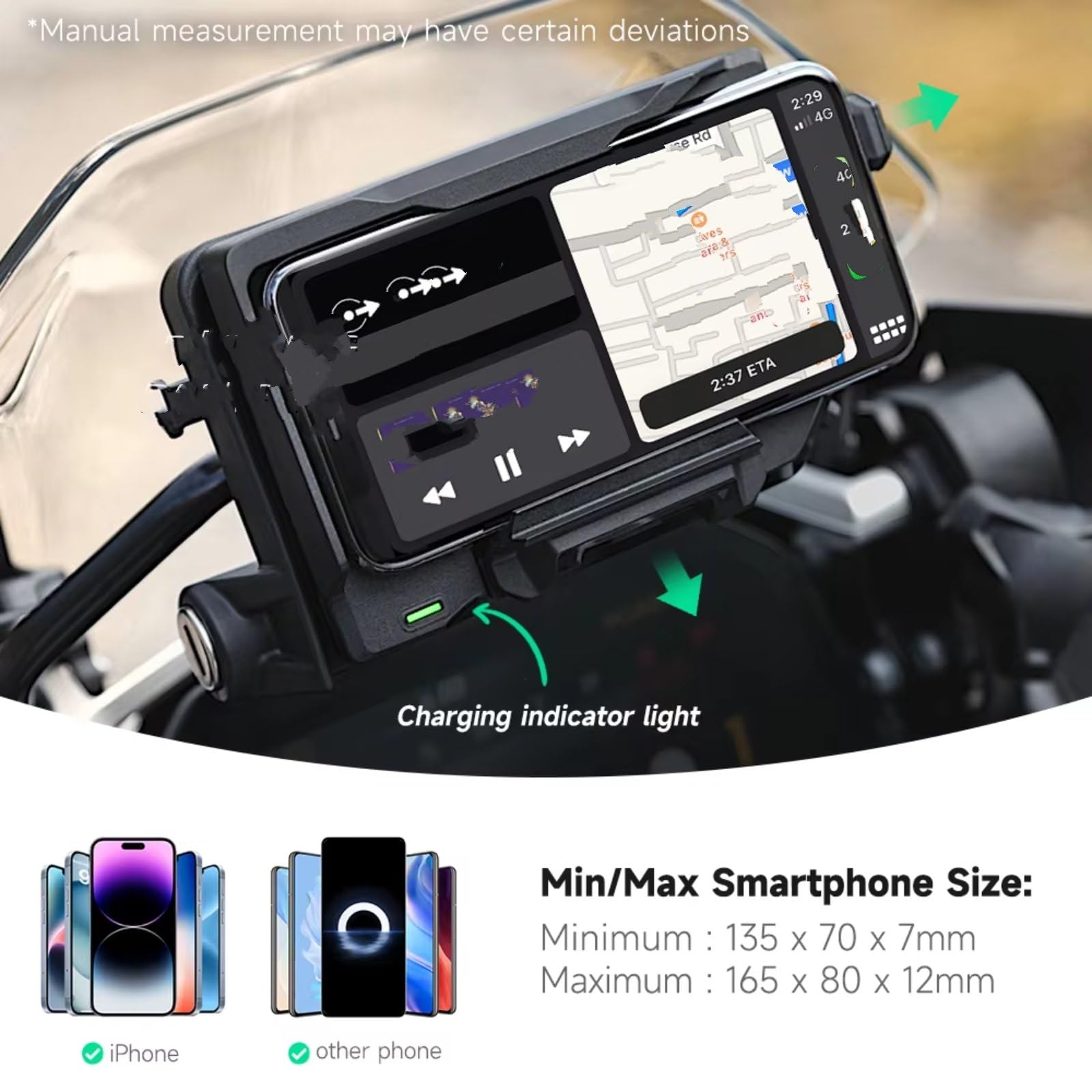 Manubrio Supporto Cellulare Per BMW R1300 R1250 R1200 F850 F750 GS Per ADV la navigazione mobile con ricarica wireless Porta Telefono Moto(Wireless- Black Line)