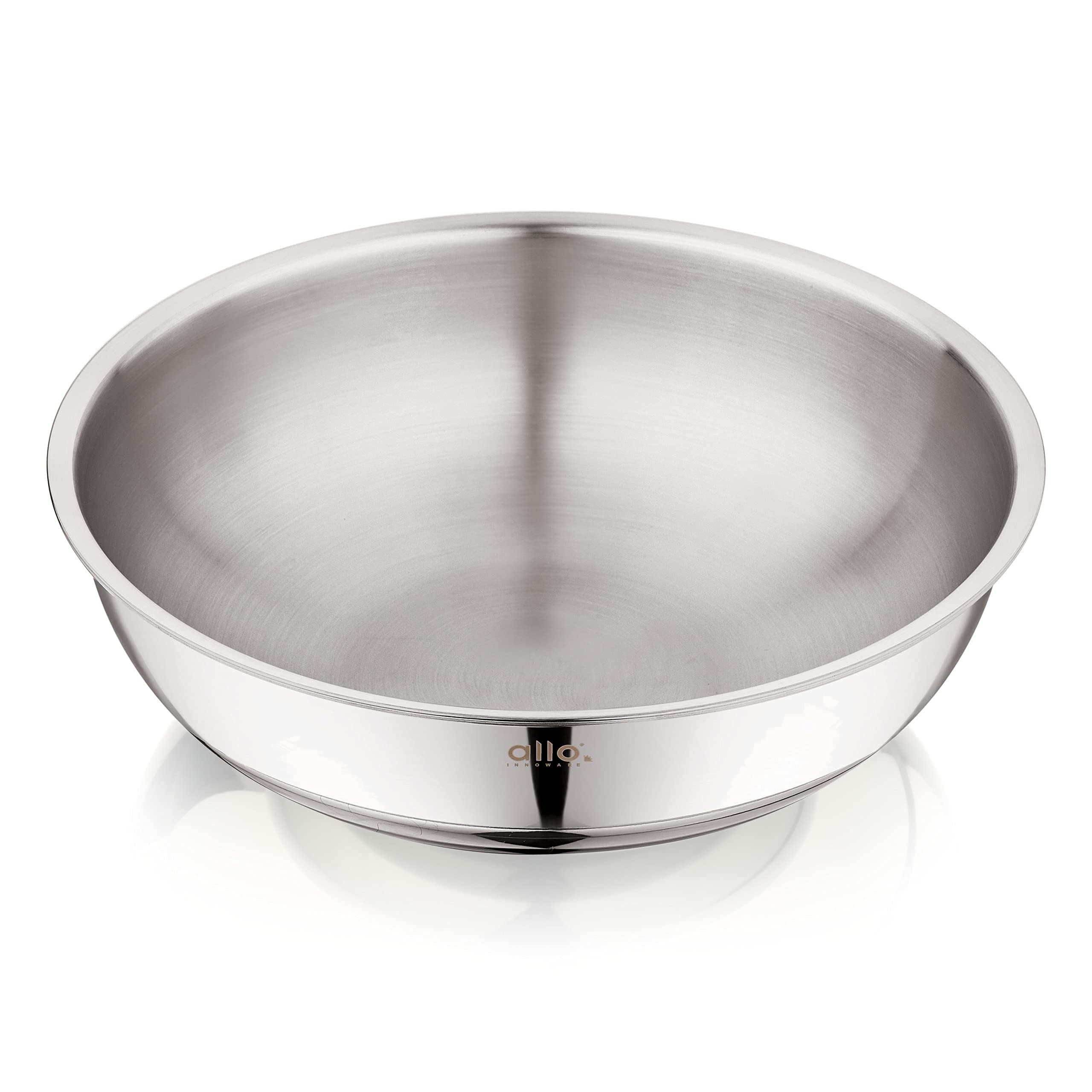 Allo Triply Stainless Steel Tasla |Ideal Tasla for Curry/Stir-Fry/Deep-Fry/DryVeg/Sauté Induction Friendly, Heavy Base Kadhai Naturally Non-Stick | 10 Years Warranty 22cm, 2 litres