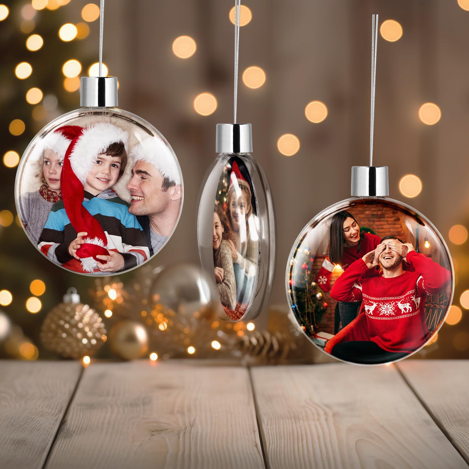 Bola Navidad Personalizada con Foto, Adornos Navidad Personalizados 2 Caras Adornos Arbol Navidad Decoración 2024 Navideña Fotos Personalizados Regalo para Casa Amigos, Familiares, Pareja