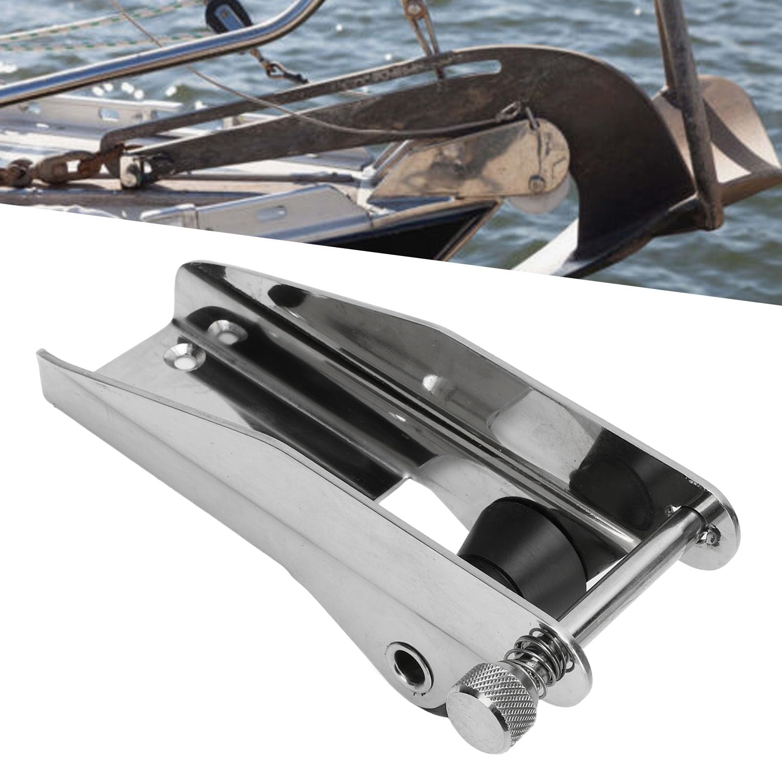 Rullo Porta Ancora Acciaio Inox 200mm, Rullo di Ancoraggio Marino | Con Rullo Nylon e Perno a Molla, Installazione Semplice per Yacht Rimorchio Barca