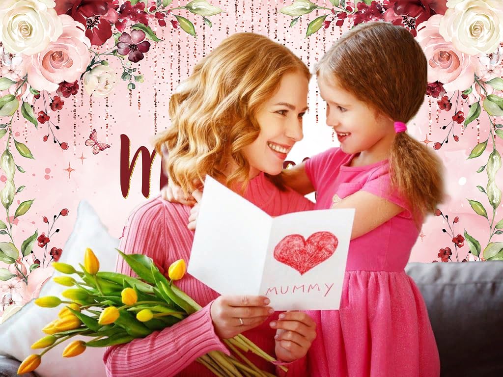 Fotohintergrund 'Happy Mother's Day' 210x150 Cm, Burgunderrot Mit Glitzer - Für Muttertags-Partys & Deko