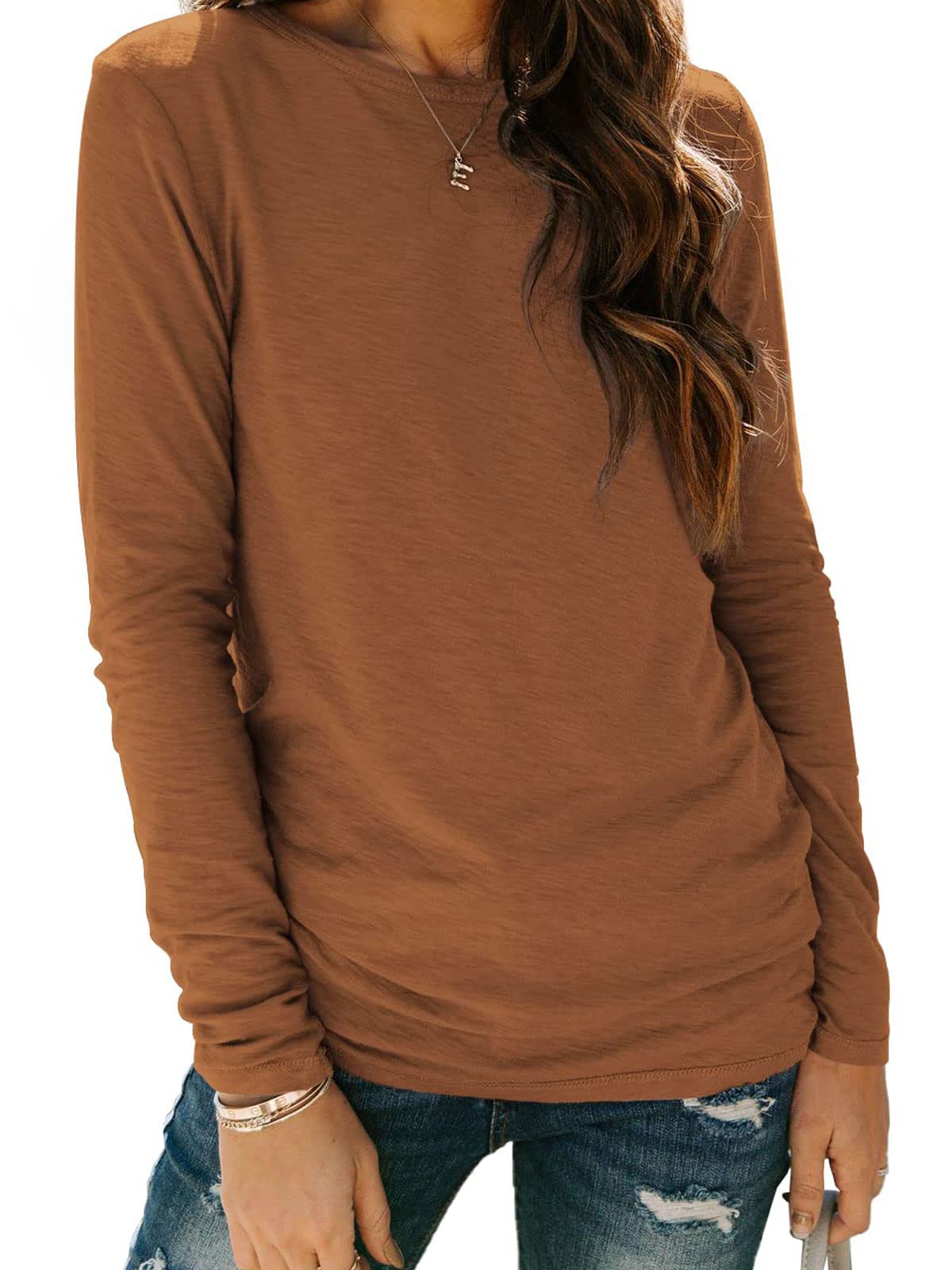 AUTOMET Womens Long Sleeve Round Neck Shirts Basic Tee Fall Tops Outfits Clothes 2025