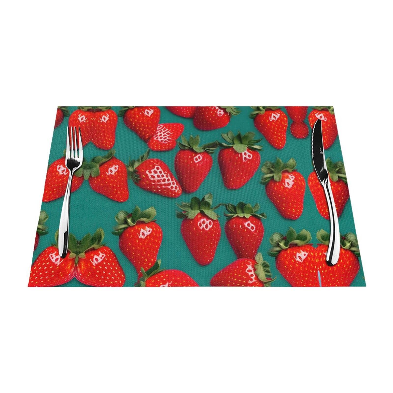 Placemats Set of 6,Table Mats Washable Placemat Decoration, Many Strawberry Print