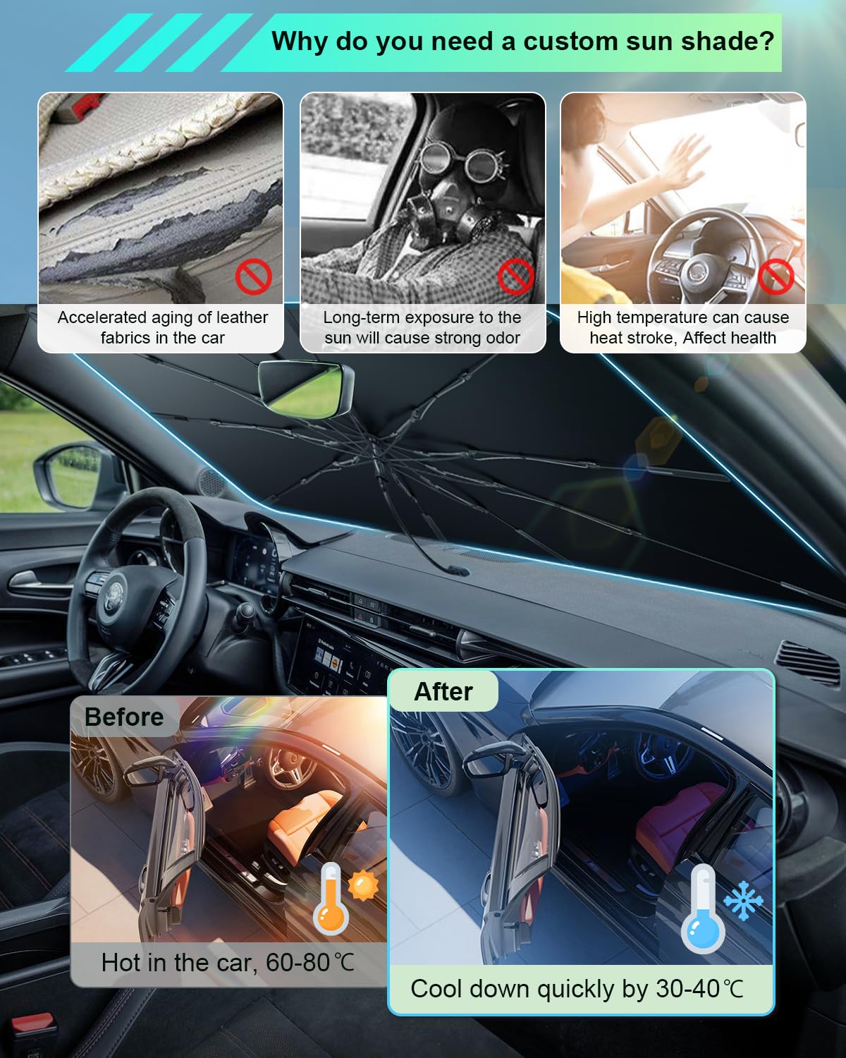 [Upgrade] GAFAT Compatibile con Alfa Romeo Junior Ibrida 2025 2026 2027 Parasole per Parabrezza Anteriore Ispessito, Protezione UV UPF 50+, Scheletro in Fibra Vetro, Meno Pieghe, Piegatura con un Clic