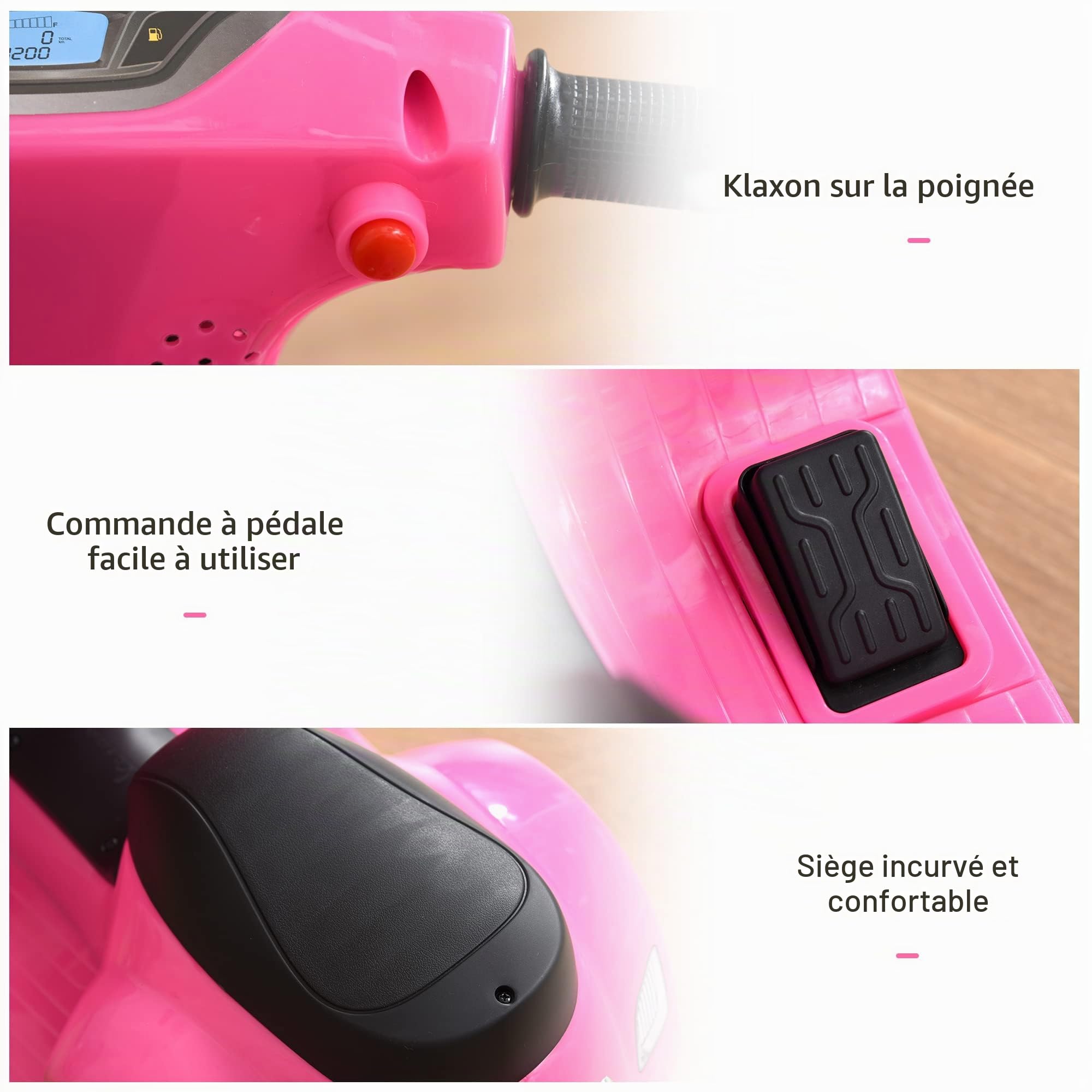 HOMCOM Moto électrique Enfant 6V Vespa Officielle 66.5x38x52cm Rose
