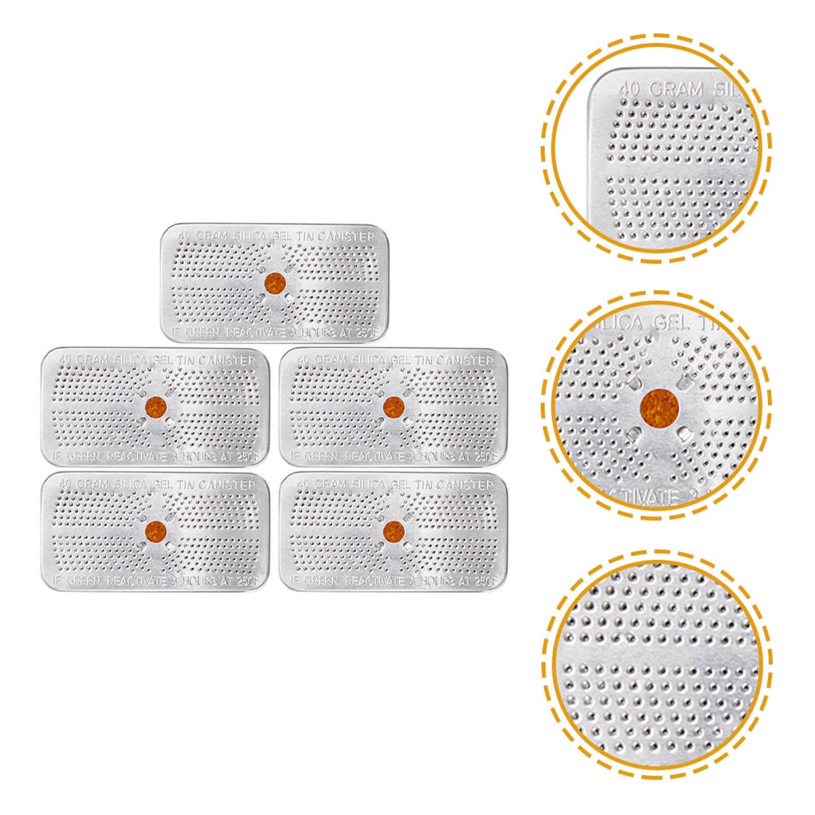 SECFOU 5 Pezzi Bustine Essiccanti Gel di Silice da 40 Gram in Alluminio Assorbimento Umidità Sicuro per Elettronica e Raccolte Materiali
