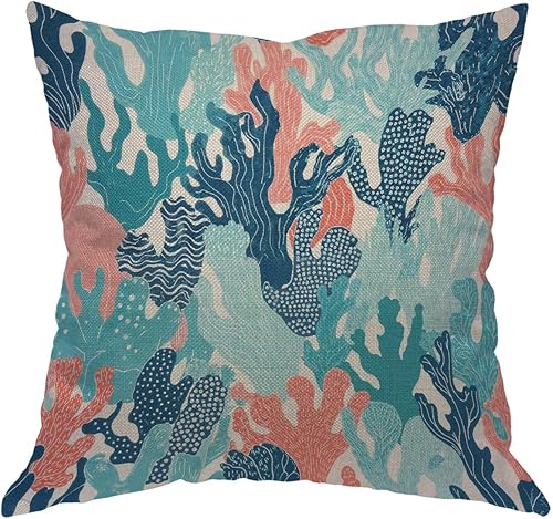Moslion Funda de almohada decorativa de coral de 18 x 18 pulgadas, funda de cojín cuadrada de lino y algodón para el día de San Valentín, sofá cama,