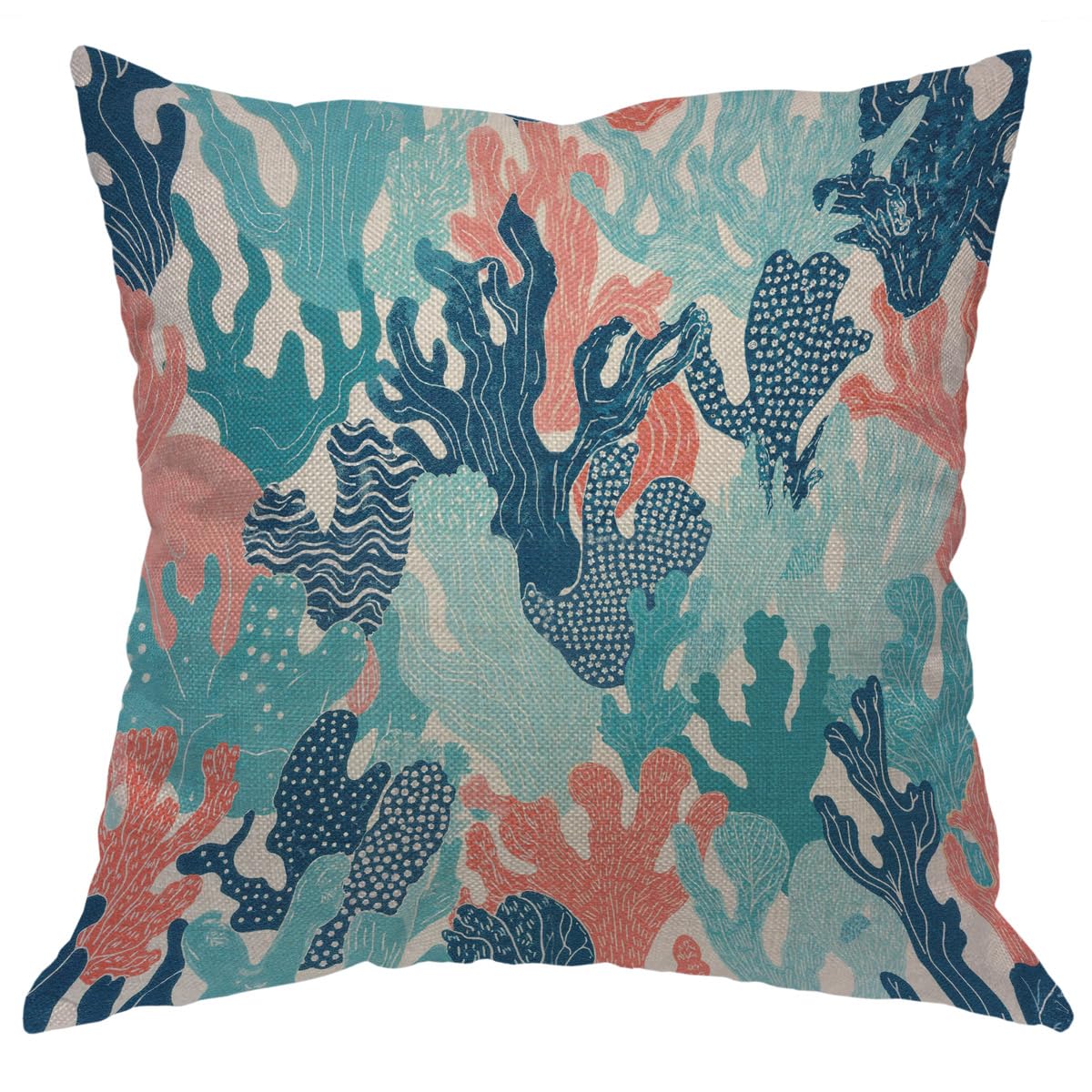 Moslion Coral Pillows Decorative Throw Pillow Cover Ocean Colorful Corals Reef Pillow Case 18 x 18 Inch Cotton Linen Square Cushion Cover for Valentine's Day Sofa Bed Pink Blue Green Purple